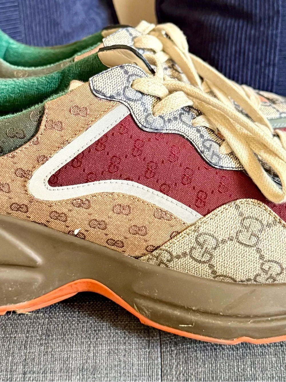Gucci Multicolor Logo Panel Lace-Up Sneaker in Burgundy, Tan, Green